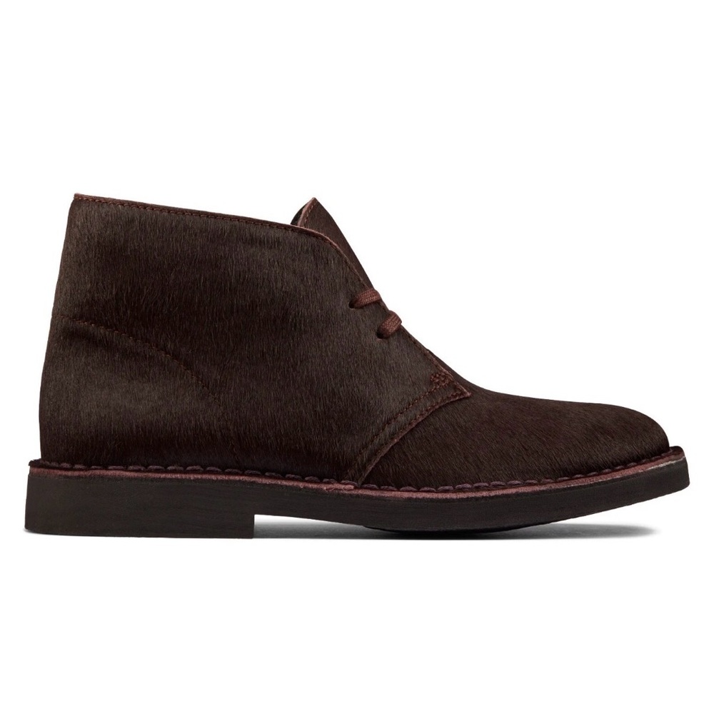 CLARKS WOMENS BROWN DESERT BOOT‎ ANKLE CHUKKA CALF HAIR BURGUNDY Size 7.5M
